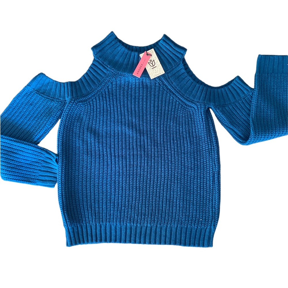 ANDREE BY UNIT knit holiday sweater open shoulders size medium